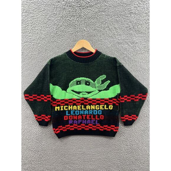 Vintage J.J. POOLE Acrylic Sweater TMNT Teenage Mutant Ninja Turtles 1990 Mirage